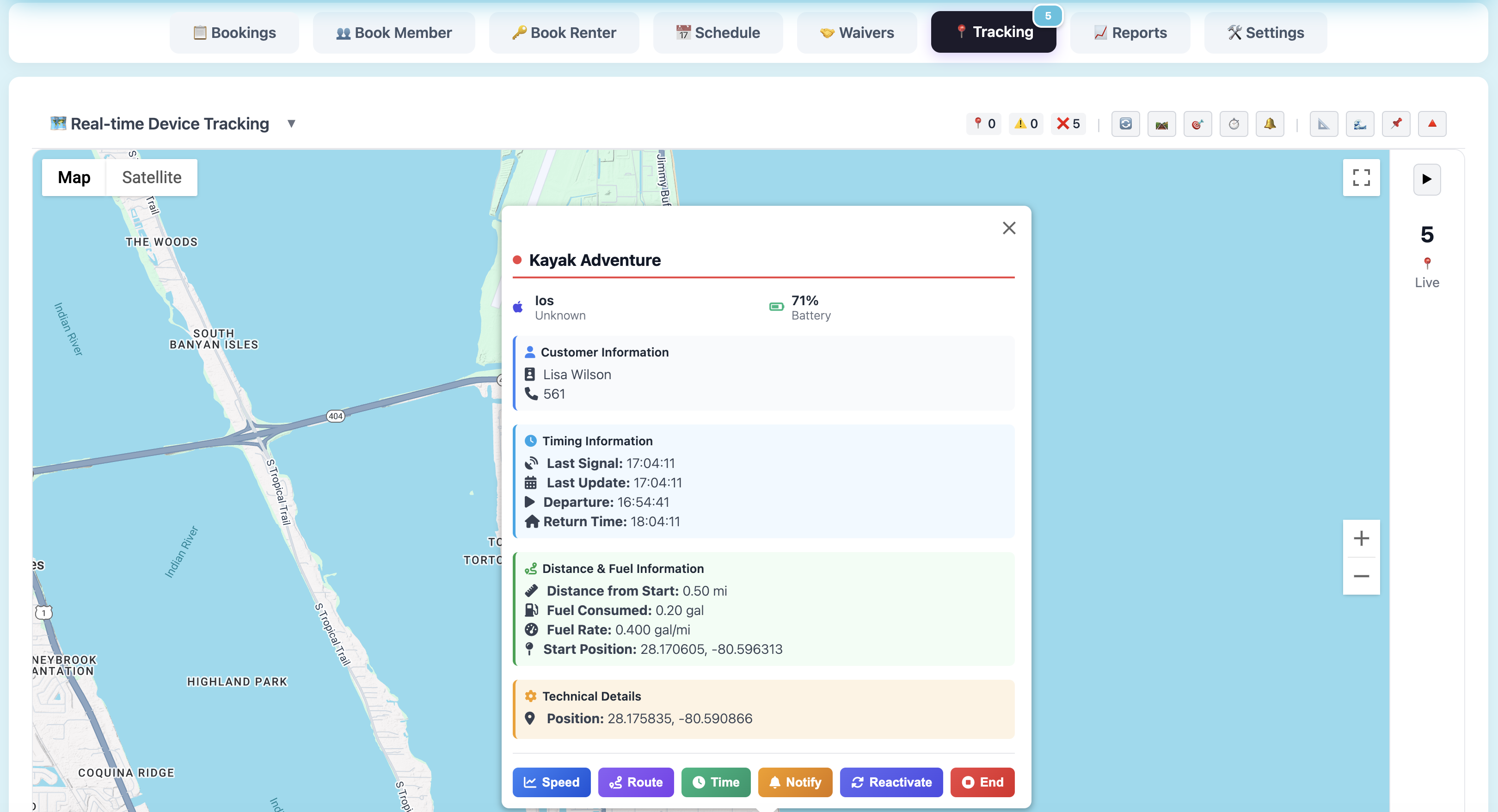 Live GPS Tracking Dashboard - Detailed View
